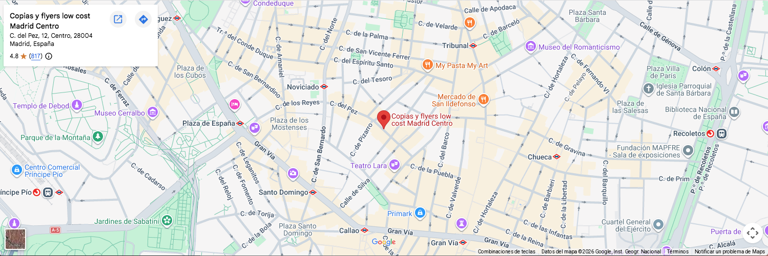Copias y flyers low cost Madrid Centro en mapa con ubicación de COPYPEZ Consignas